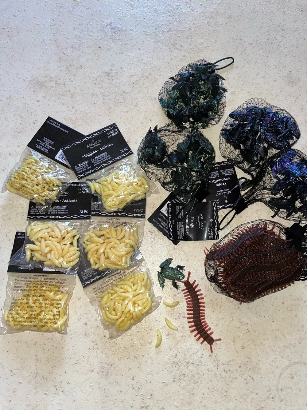 Halloween Craft Creepy Critters - Iridescent Frogs - Maggots - Centipedes  NWT